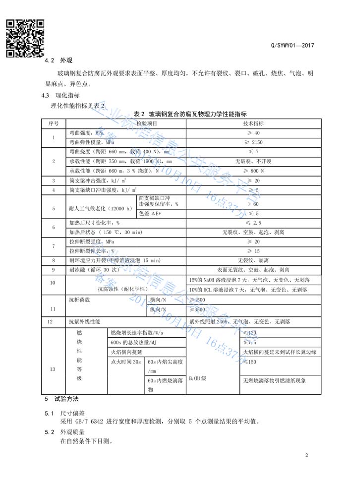 玻璃鋼復合瓦企業標準